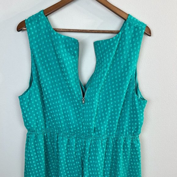 Lane Bryant Dress 18/20 Green V-Neck Sleeveless Polka Dot High Low Knee Length - Picture 7 of 9